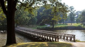 a bench next to a body of water