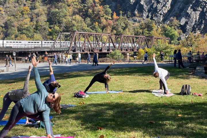a group of people sitting in a field